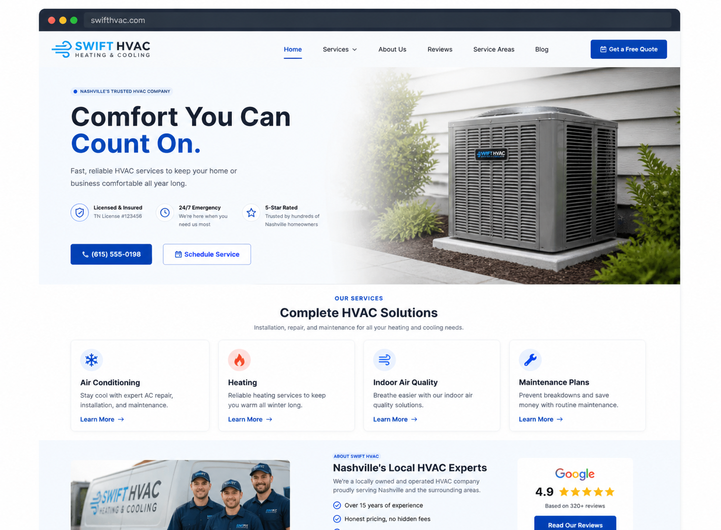 Swift HVAC website